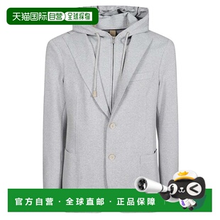 自营eleventyLight Grey Blazer With Hood And Structural Desig