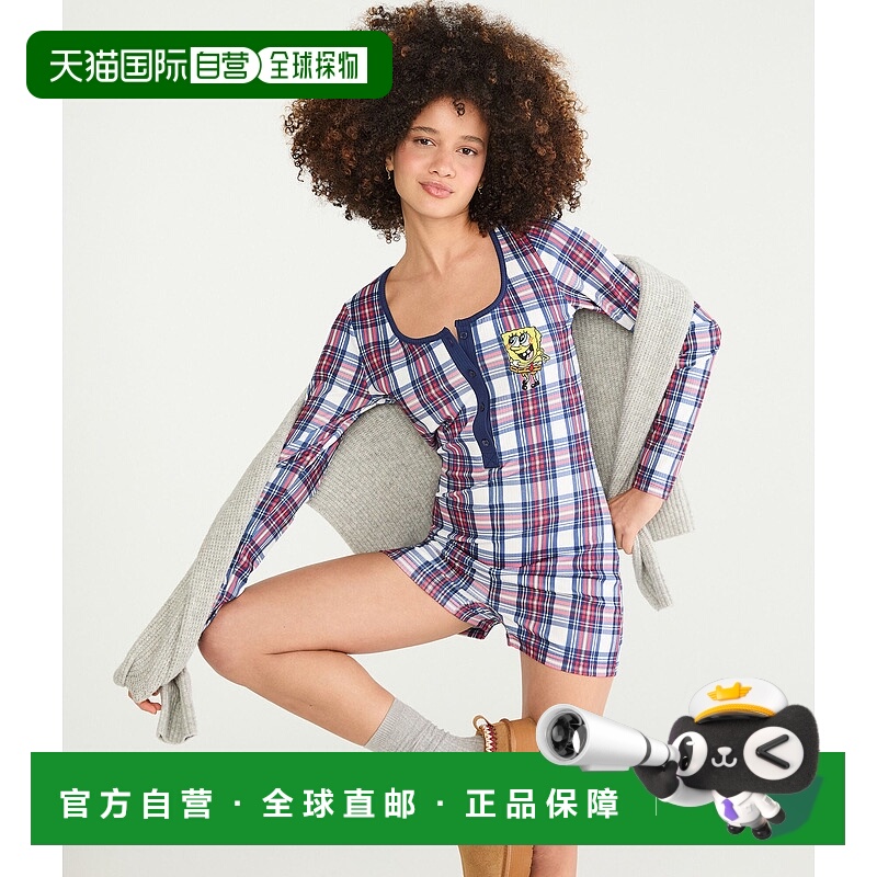 自营Aeropostale Spongebob X Long Sleeve Plaid Sleep Romper -