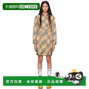 1h可退 香港直邮潮奢 Burberry 巴宝莉 女士 驼色格纹衬衫连衣裙
