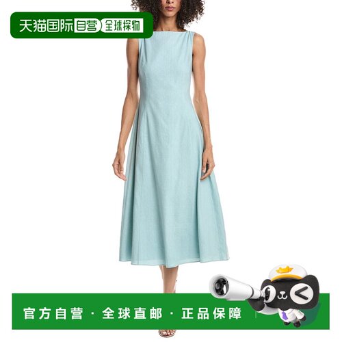 自营Theory无袖船领亚麻混纺连衣裙-蓝色 美国奥莱直发