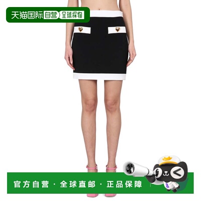 自营moschinoHeart Buttons Crepe Miniskirt - black 美国奥莱直