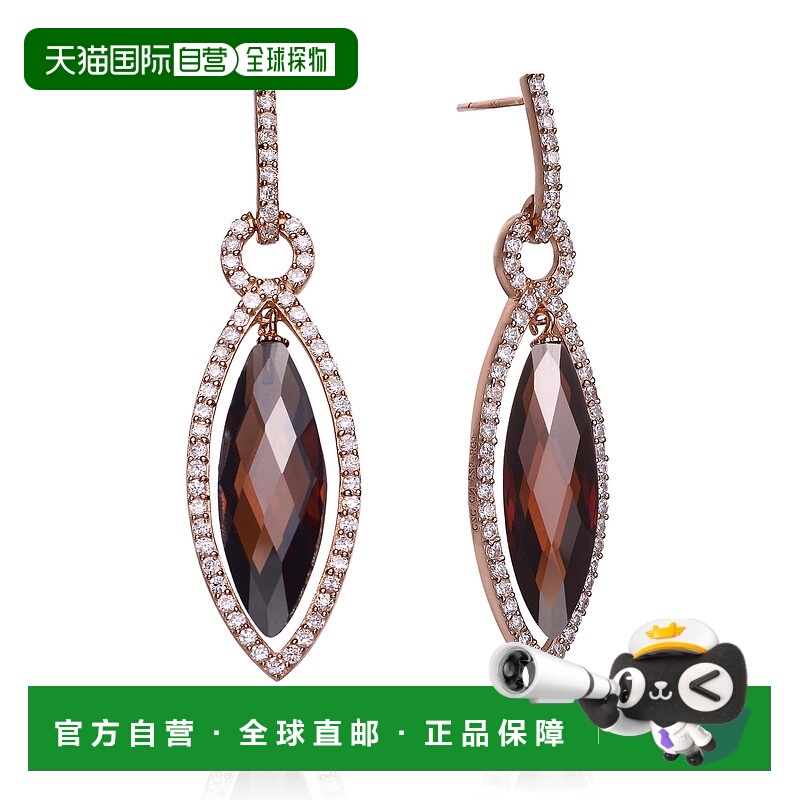 自营 GENEVIVE 纯银镀玫瑰金咖啡立方氧化锆泪珠耳环 - 棕色 美国