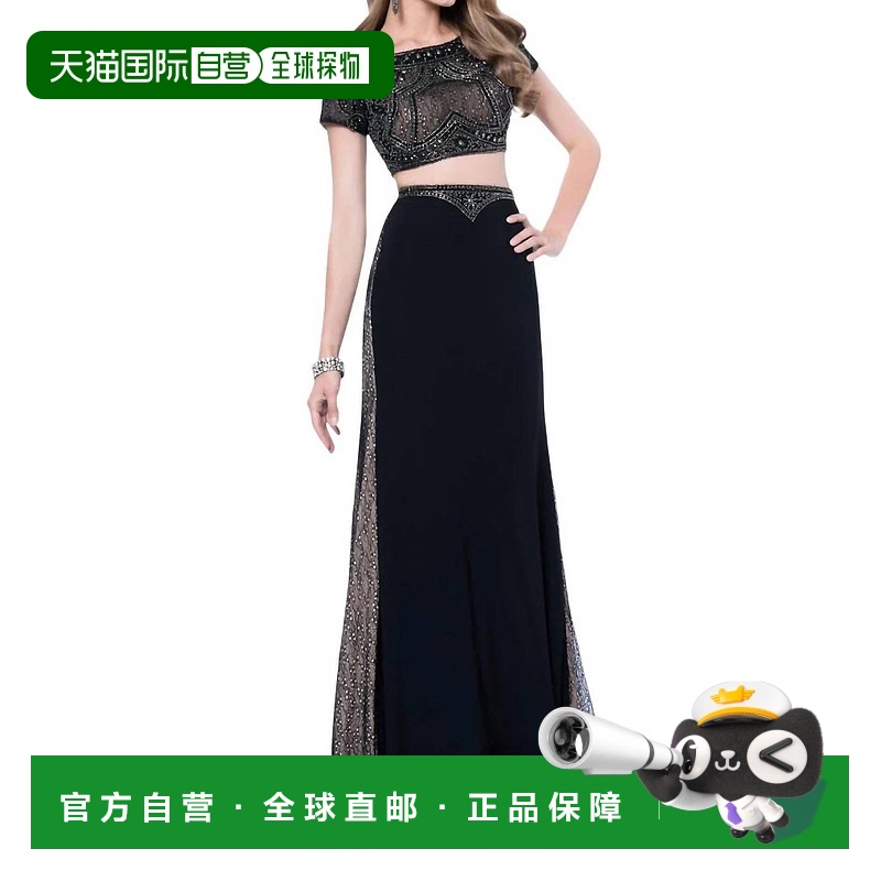 自营terani couture两件式串珠幻觉舞会礼服黑色裸体-黑色裸体 美