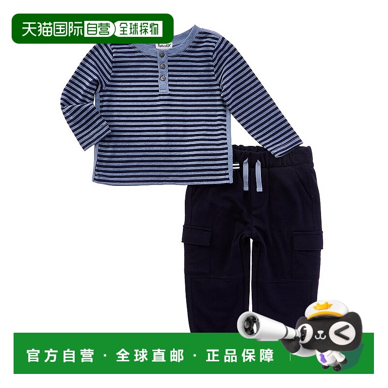 自营Splendid 2pc Curious Stripe Henley & Pant Set - blue 美