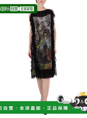 自营 Burberry女士浅蛋白石绿Chantilly蕾丝和猴子印花连衣裙-浅