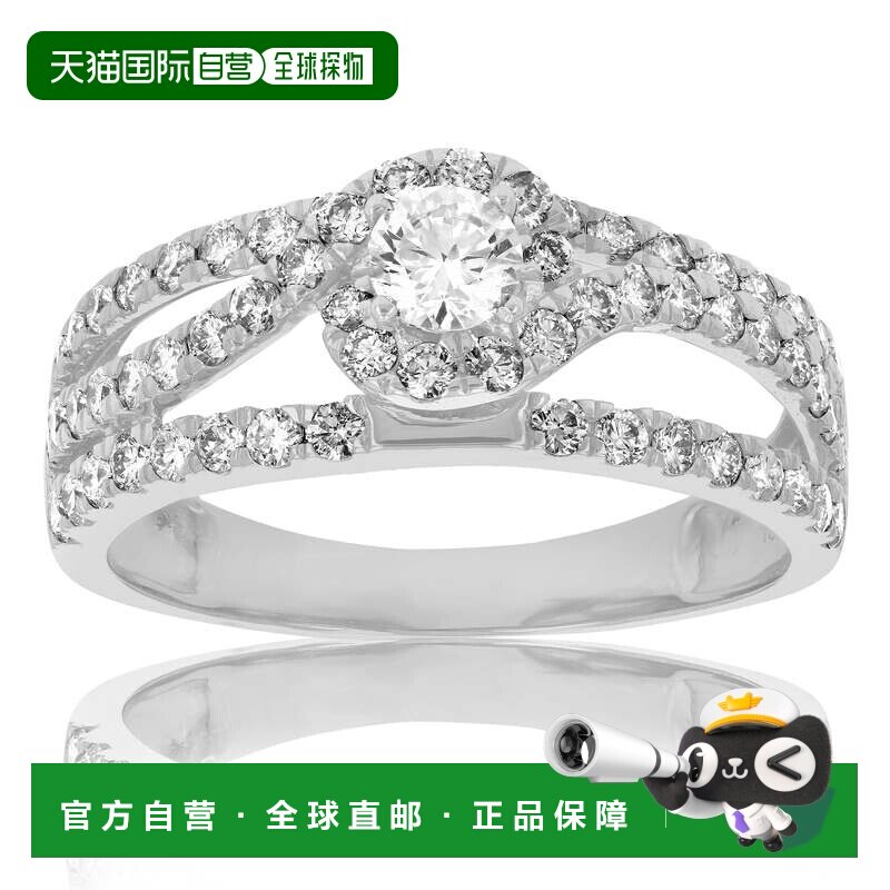 自营 vir jewels1 克拉钻石光环圆形婚礼订婚戒指 14K 白金新娘设