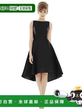 alfred sung船领缎面高低鸡尾酒礼服 - 黑色 【美国奥莱】直发