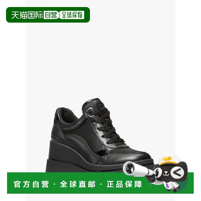 自营michael korsEmmy皮革和网眼楔形训练器-黑色 美国奥莱直发