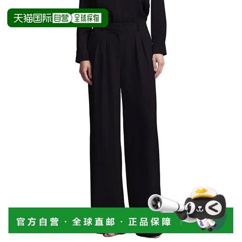 自营BCBGMAXAZRIA水洗宽松合身剪裁裤子-黑色 美国奥莱直发阔腿裤