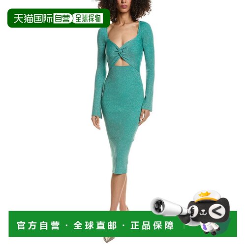 自营L'AGENCE Boa Twisted Front Midi Dress - green 美国奥莱直