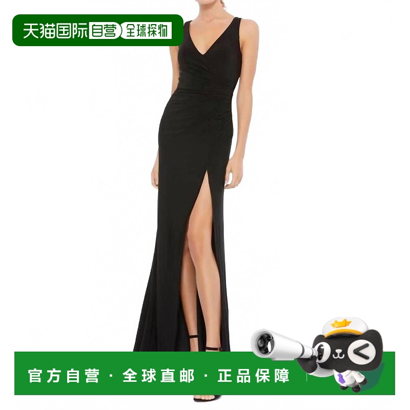 自营 mac duggalHigh Slit Faux Wrap Dress In Black - black 美