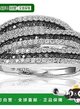 自营 Suzy Levian 纯银方晶锆石黑白条纹戒指 - 黑色 美国奥莱直