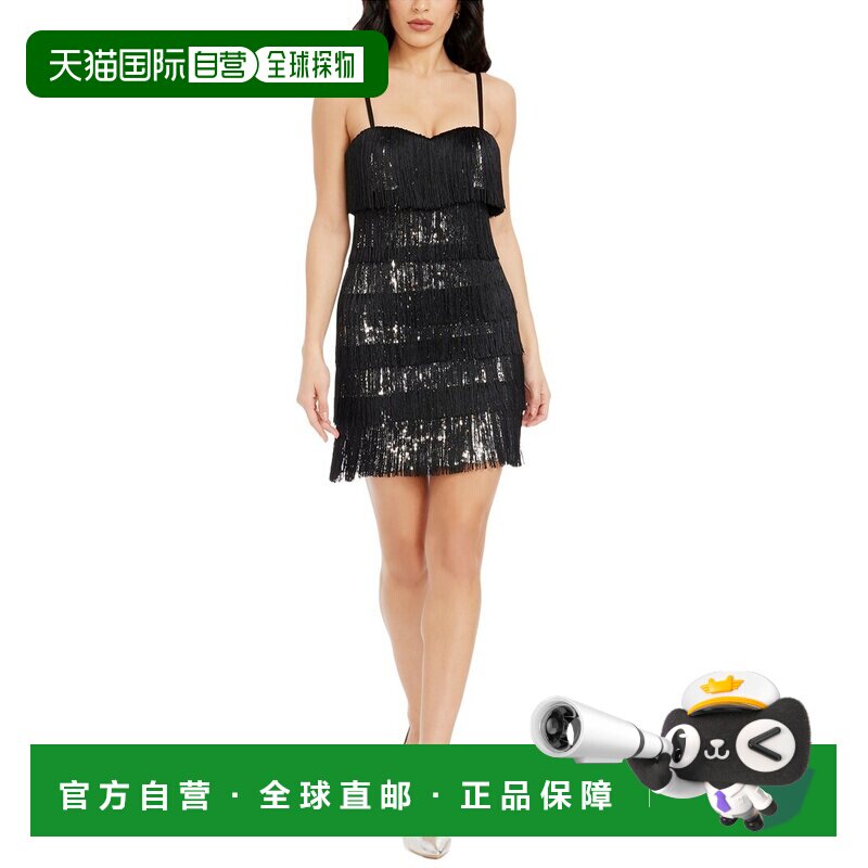 自营dress the population丽贝卡连衣裙-银色 美国奥莱直发吊带