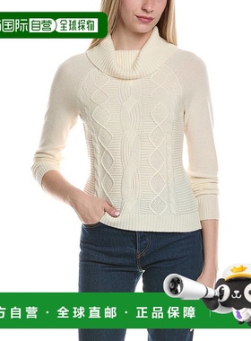 自营sofiacashmere罗纹牛仔领羊毛和羊绒混纺毛衣-白色 美国奥莱