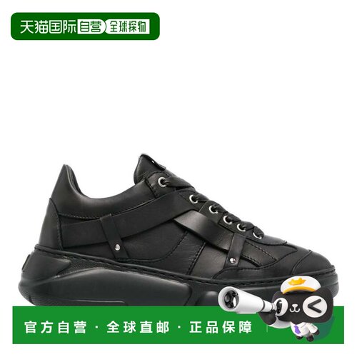 自营agl黑色Ruth皮革雕刻鞋底坡跟运动鞋-黑色 美国奥莱直发