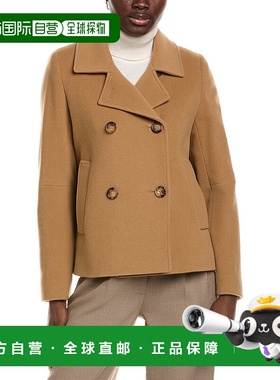 自营Cinzia Rocca Icons羊毛和羊绒混纺短外套-棕色 美国奥莱直发