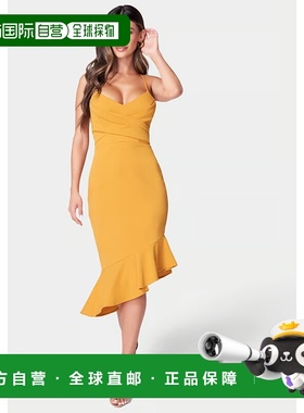 自营 Bebe Crossover Flounce潜水服女式黄色绉纱不对称JDM1092-