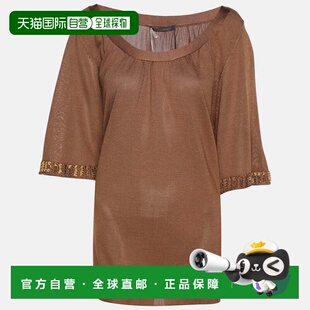 自营Marina Rinaldi Brown Stretch Knit 3/4 Sleeve Sweater - b