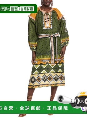 自营FARM Rio Green Creation Linen Midi Dress - green 美国奥