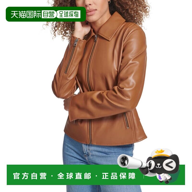 自营Levi's Moto夹克女士太妃糖人造皮革躺下领全拉链PAL43-棕色