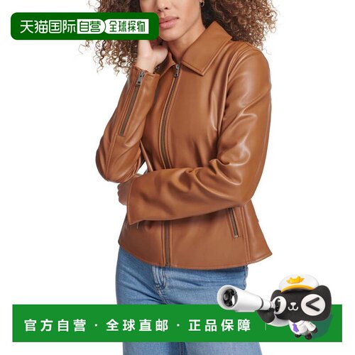 自营Levi's Moto夹克女士太妃糖人造皮革躺下领全拉链PAL43-棕色