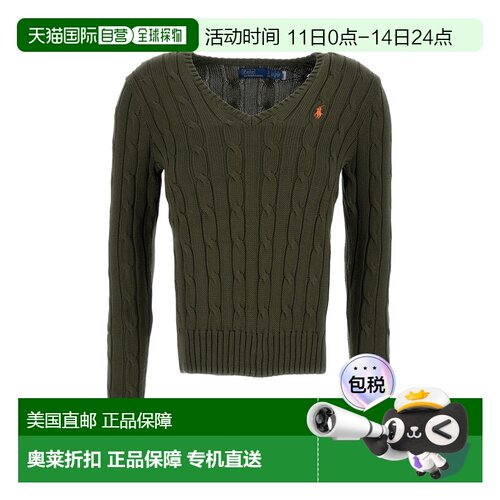自营polo ralph laurenCable-Knit V-Neck Sweater With Embroide