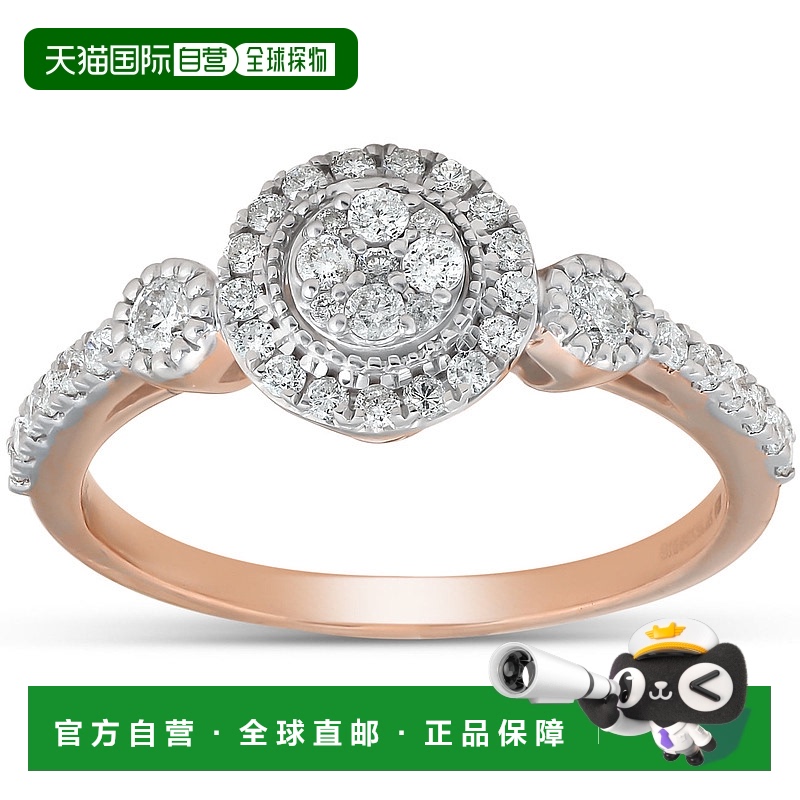 自营 pompeii3POMPEII 1/2 克拉钻石圆形光环复古订婚戒指 10k 玫
