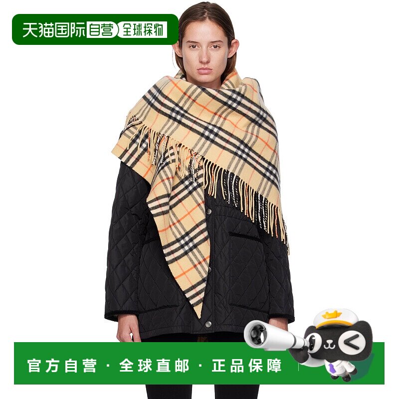 1h可退 香港直邮潮奢 Burberry 巴宝莉 女士 驼色 Check Wool Cas