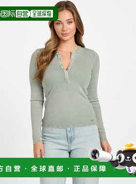 自营guessDenaya Washed Henley Top - fade to jade 美国奥莱直