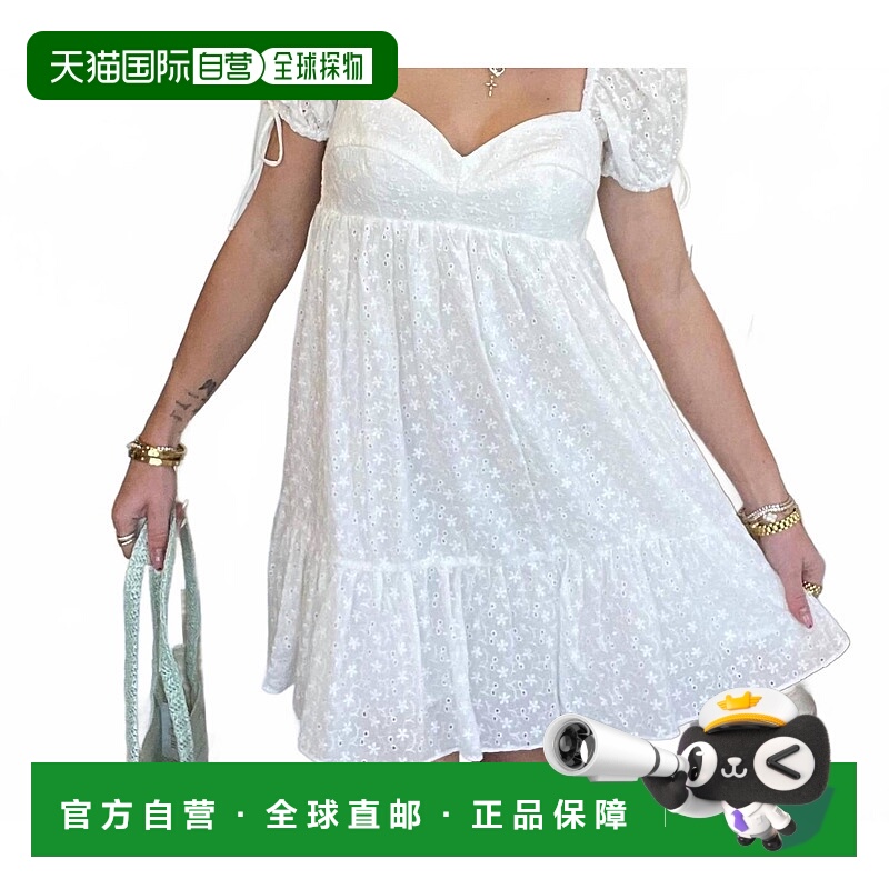 自营olivaceousBardot Eyelet Babydoll Dress In White - white