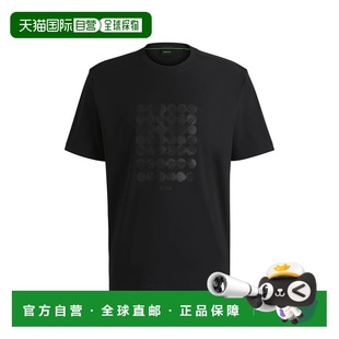 黑色 棉质互锁T恤 美国奥莱直发 boss带圆形图案 自营