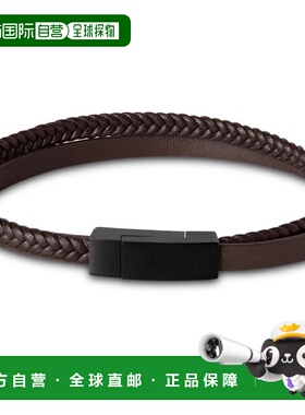 自营Bruno Magli Mens Double Strand Leather Bracelet, Mahogan