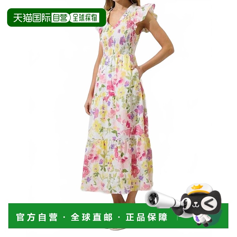自营sugarlipsLeonie Floral Sunfire Tiered Midi Dress In Blus