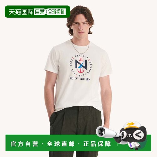 自营Nautica Mens 1983帆船俱乐部图形t恤-sail white ns 美国奥