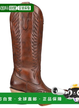 美国直邮CORRAL 女士尖头靴 牛仔靴棕色靴子刺绣真皮