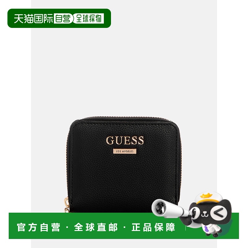 自营guessTyra Small Zip Wallet - black floral print 美国奥莱