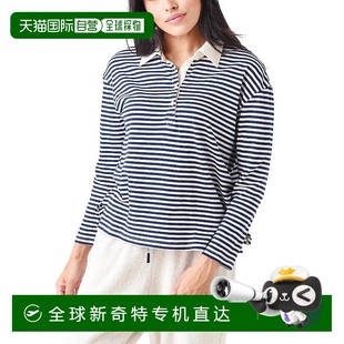 stateside靛蓝条纹有机棉长袖 Polo 自营 宽松 美国奥 衫 靛蓝条纹