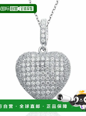 自营 Suzy Levian 白色立方氧化锆纯银密镶心形吊坠 - 白色 美国