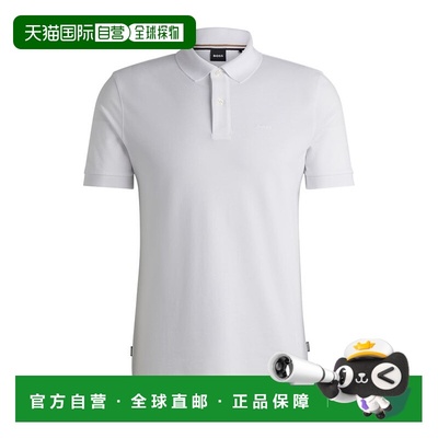 自营 bossPallas 常规版型棉质 Polo 衫，带刺绣徽标 - 白色 美国