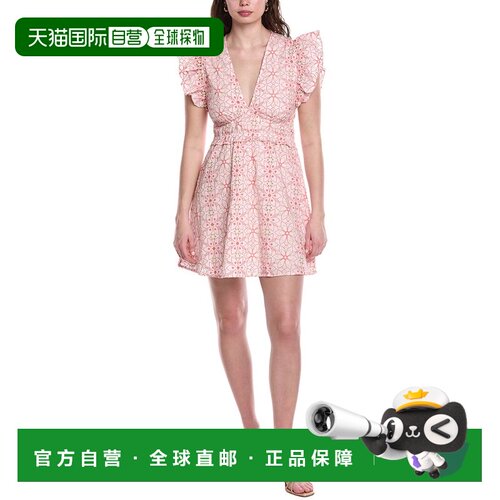 自营Sail to Sable V-Neck Flutter Sleeve Mini Dress - pink 美