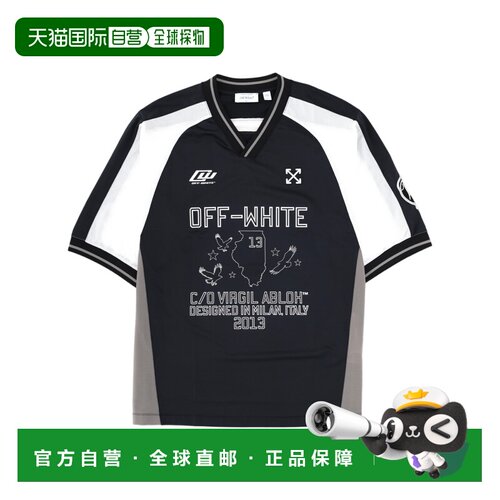 自营off-white色块涤纶运动型t恤-黑色 美国奥莱直发