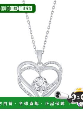自营 simona纯银双心 CZ 吊坠带链 - 白色 美国奥莱直发