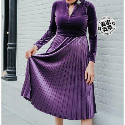 maggy londonVelvet Turtle Neck Dress In Purple purple 【美国