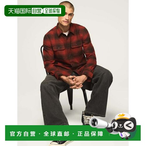 自营lucky brand幸运牌男士格子云软法兰绒衬衫-浅红色 美国奥莱