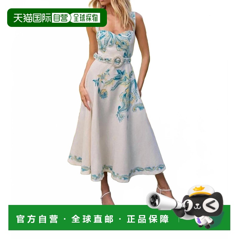 自营 hemant & nanditaAmari Midi白色蓝色花朵连衣裙-白色蓝色花