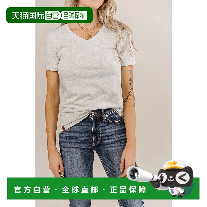自营 ampersandV-Neck Lulu Short Sleeve Top In Heather Grey -
