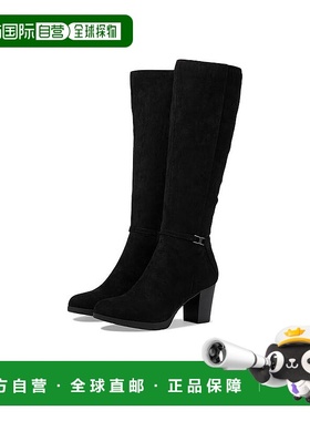 自营 Anne Klein Rya Boots女式黑色杏仁头侧拉链块鞋跟JOBB485-