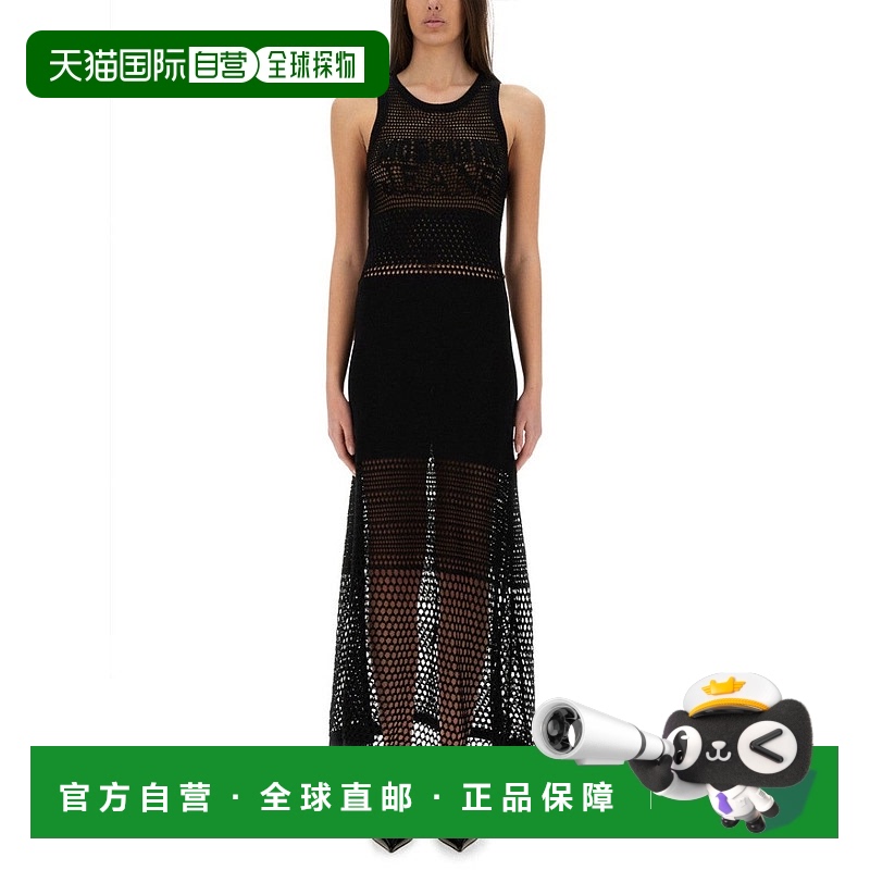自营 moschino带有签名标志的开放式针织Maxi连衣裙-黑色 美国奥