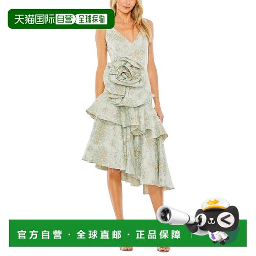 自营Mac Duggal Rose Detail Asymmetrical Brocade Dress - blue