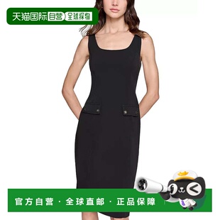 自营Karl Lagerfeld Paris Sheath连衣裙女式黑色弹性绉纱方领FTS